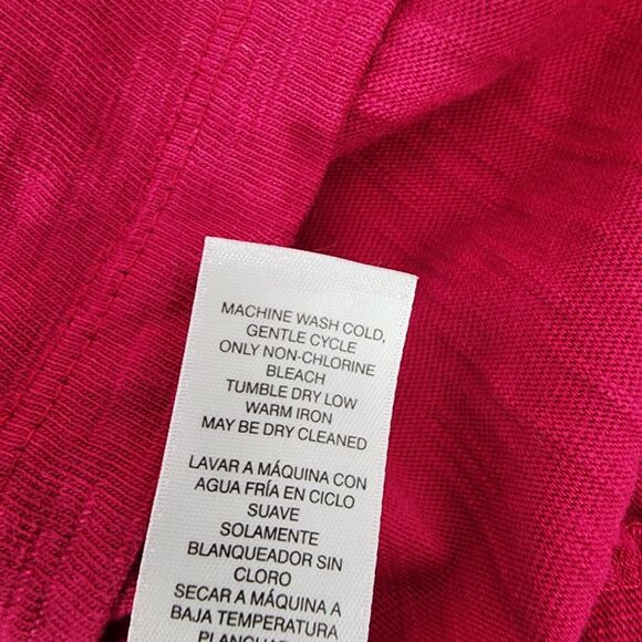 Chico's Womens Top Size 1 Medium Fancy Keyhole Neckline Pink Cotton Short Sleeve - Picture 9 of 10